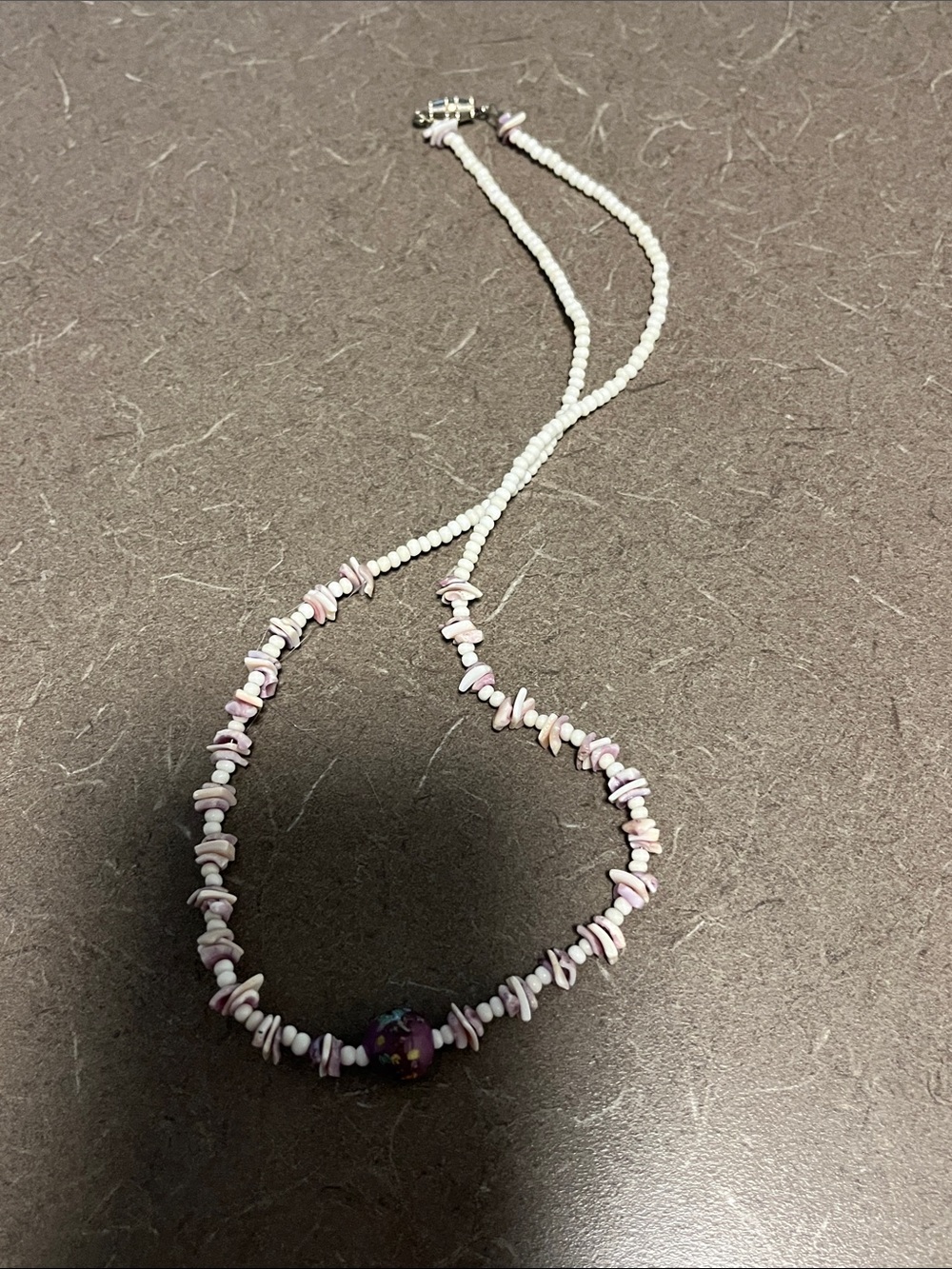 Delicate Pink Shell & Bead Necklace - 9” clasped